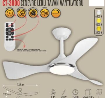 Cata Ct-3000 Cenevre Ledli Tavan Vantilatörü