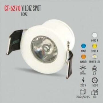 1,5W  YILDIZ SPOT POWER LEDLİ BEYAZ KASA (BEYAZ)