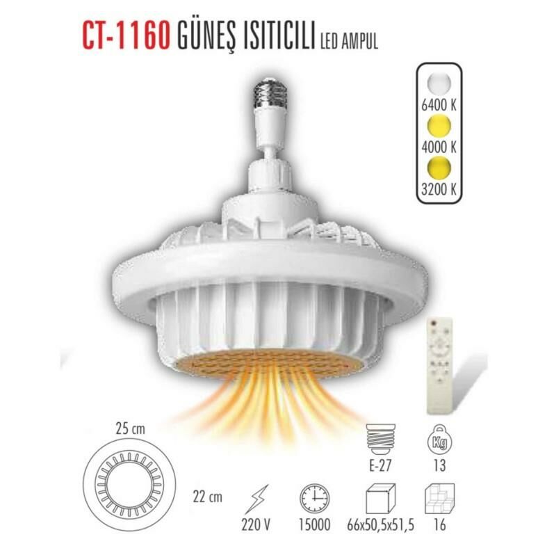 CT-1160 3 Renk Yanma Modlu Güneş Isıtıcılı Fan Led Ampul Aydınlatma