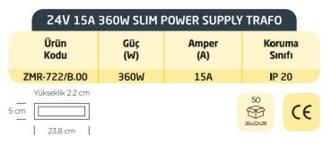 ZMR-722 24V 15A 360W SLIM POWER SUPPLY TRAFO