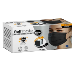 Roll Cerrahi Maske Siyah - 50 Adet