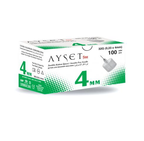 Ayset Fine İnsülin Kalem İğnesi 4 MM - 100 Adet