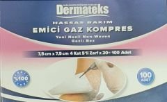 Dermateks Steril Spanç Emici Gaz Kompres NonWoven 7,5x7,5cm 4 Kat 100 lü