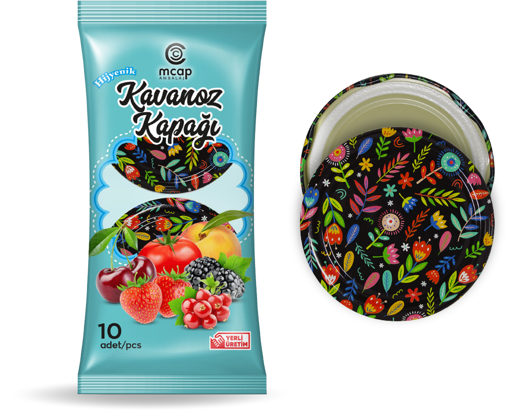 Desenli Konserve Kavanoz Kapağı - 10 Adet (Standart Boy - 82 mm) - Bahar Desenli