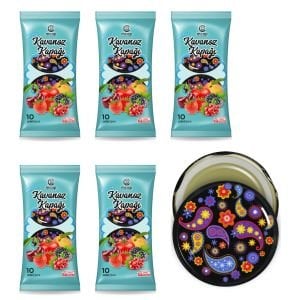 Desenli Konserve Kavanoz Kapağı - 5 Paket - 50 Adet (Standart Boy - 82 mm) - Şal Desenli