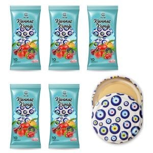 Desenli Konserve Kavanoz Kapağı - 5 Paket - 50 Adet (Standart Boy - 82 mm) - Nazar Boncuğu Desenli