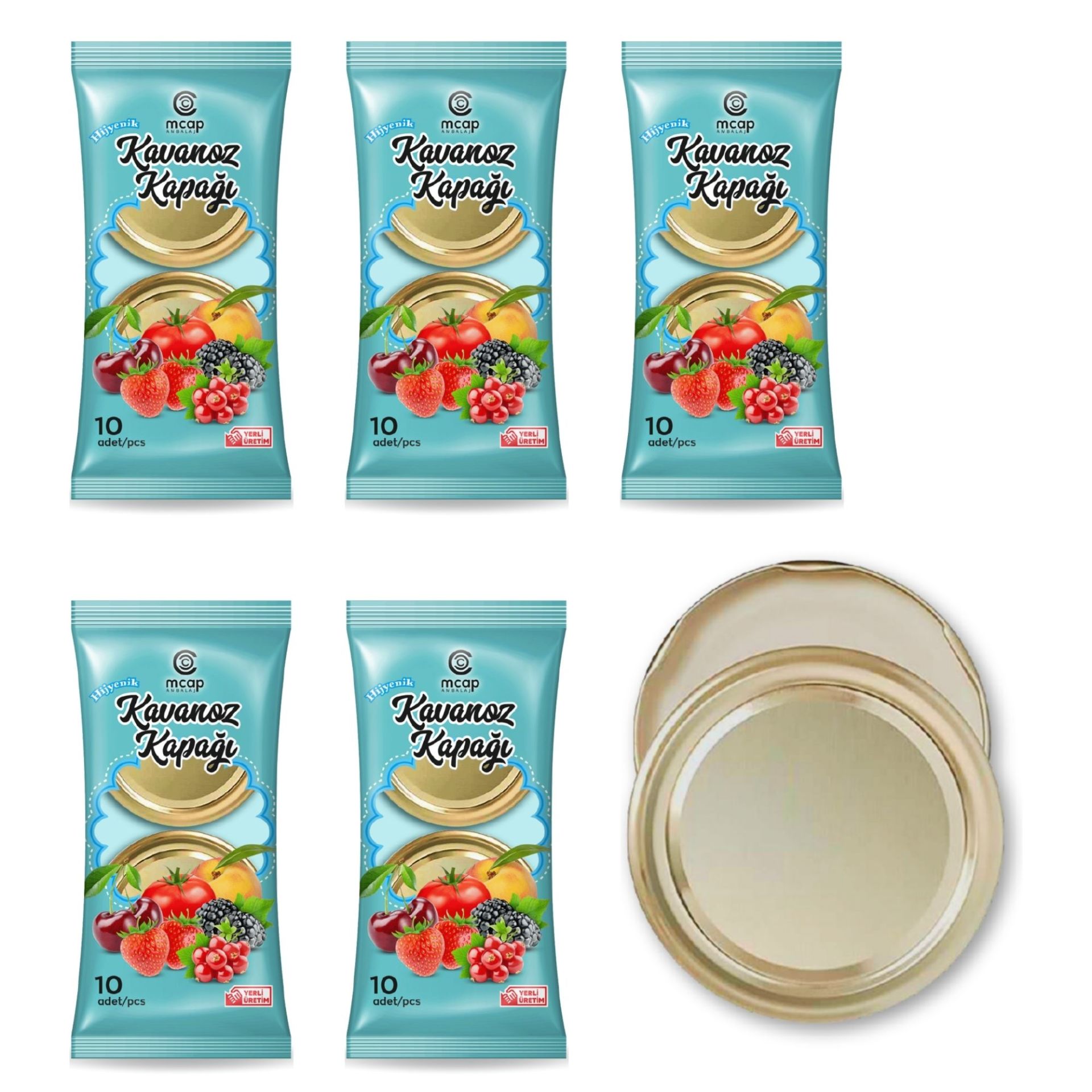 Konserve Kavanoz Kapağı - 5 Paket - 50 Adet (Standart Boy - 82 mm) - Gold