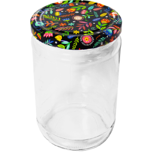 Cam Kavanoz ve Bahar Desenli Kavanoz Kapak Çeşitleri  - 6 Adet (660 ml - 82mm)