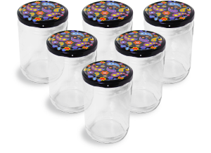 Cam Kavanoz ve Şal Desenli Kavanoz Kapak Çeşitleri  - 6 Adet (660 ml - 82mm)