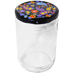Cam Kavanoz ve Şal Desenli Kavanoz Kapak Çeşitleri  - 6 Adet (660 ml - 82mm)