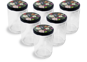 Cam Kavanoz ve Gül Desenli Kavanoz Kapak Çeşitleri  - 6 Adet (660 ml - 82mm)