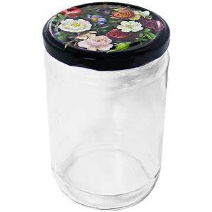 Cam Kavanoz ve Gül Desenli Kavanoz Kapak Çeşitleri  - 6 Adet (660 ml - 82mm)