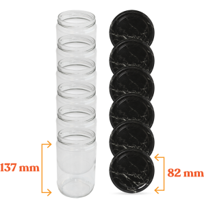 Cam Kavanoz ve Mermer Desenli Kavanoz Kapak Çeşitleri  - 6 Adet (660 ml - 82mm)