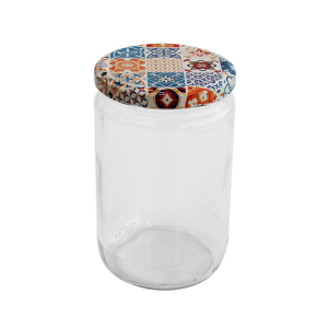 Cam Kavanoz ve Çini 1 Desenli Kavanoz Kapak Çeşitleri  - 6 Adet (660 ml - 82mm)