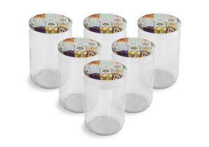 Cam Kavanoz ve Çini 2 Desenli Kavanoz Kapak Çeşitleri  - 6 Adet (660 ml - 82mm)