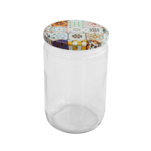 Cam Kavanoz ve Çini 2 Desenli Kavanoz Kapak Çeşitleri  - 6 Adet (660 ml - 82mm)