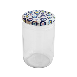 Cam Kavanoz ve Nazar Boncuğu Desenli Kavanoz Kapak Çeşitleri  - 6 Adet (660 ml - 82mm)