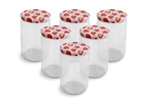 Glass Jar and Patterned Jar Lid - 6 Pieces (660 ml - 82 mm) - Strawberry Pattern