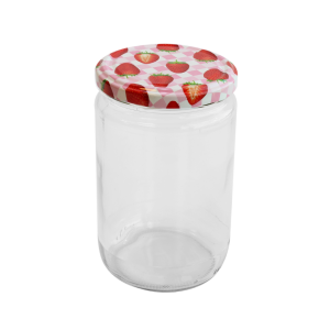 Glass Jar and Patterned Jar Lid - 6 Pieces (660 ml - 82 mm) - Strawberry Pattern