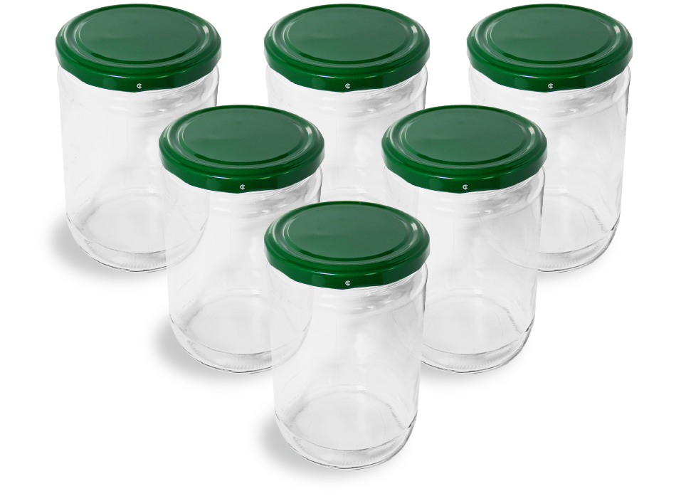 Cam Kavanoz ve yeşil Renk Kavanoz Kapak Çeşitleri  - 6 Adet (660 ml - 82mm)