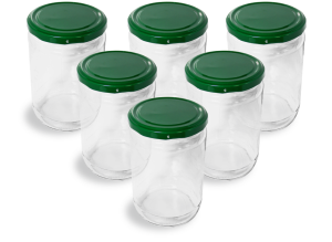 Cam Kavanoz ve yeşil Renk Kavanoz Kapak Çeşitleri  - 6 Adet (660 ml - 82mm)