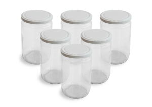 Cam Kavanoz ve Beyaz Renk Kavanoz Kapak Çeşitleri  - 6 Adet (660 ml - 82mm)