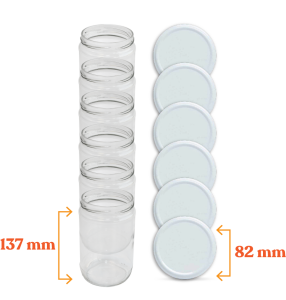 Cam Kavanoz ve Beyaz Renk Kavanoz Kapak Çeşitleri  - 6 Adet (660 ml - 82mm)