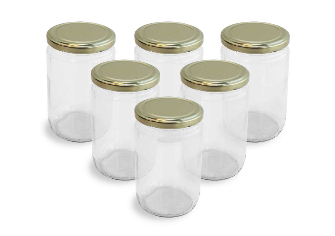 Cam Kavanoz ve Gold Renk Kavanoz Kapak Çeşitleri  - 6 Adet (660 ml - 82mm)