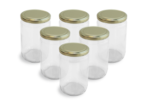 Cam Kavanoz ve Gold Renk Kavanoz Kapak Çeşitleri  - 6 Adet (660 ml - 82mm)
