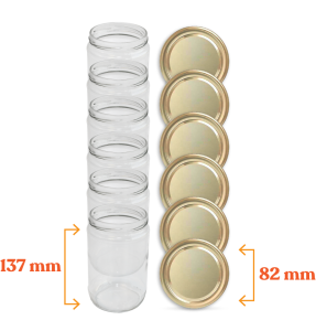 Cam Kavanoz ve Gold Renk Kavanoz Kapak Çeşitleri  - 6 Adet (660 ml - 82mm)