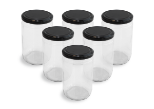 Cam Kavanoz ve Siyah Renk Kavanoz Kapak Çeşitleri  - 6 Adet (660 ml - 82mm)