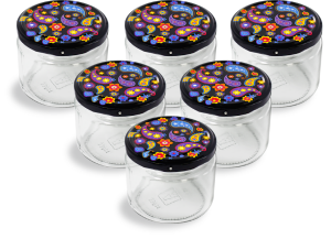 Cam Kavanoz ve Şal Desenli Kavanoz Kapak Çeşitleri  - 6 Adet (330 ml - 82mm)