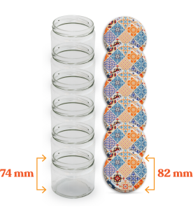 Cam Kavanoz ve  Çini 1 Desenli Kavanoz Kapak Çeşitleri  - 6 Adet (330 ml - 82mm)