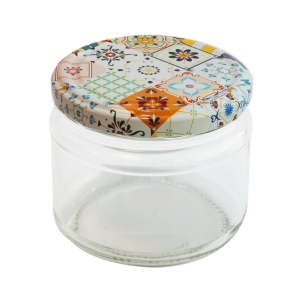 Cam Kavanoz ve Çini 2 Desenli Kavanoz Kapak Çeşitleri  - 6 Adet (330 ml - 82mm)