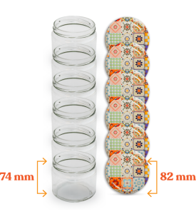 Cam Kavanoz ve Çini 2 Desenli Kavanoz Kapak Çeşitleri  - 6 Adet (330 ml - 82mm)