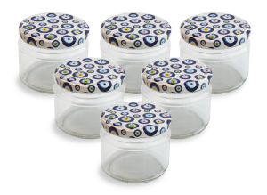 Glass Jar and Patterned Jar Lid - 6 Pieces (330 ml - 82 mm) - Evil Eye Pattern