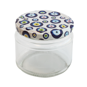 Glass Jar and Patterned Jar Lid - 6 Pieces (330 ml - 82 mm) - Evil Eye Pattern