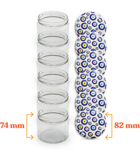 Glass Jar and Patterned Jar Lid - 6 Pieces (330 ml - 82 mm) - Evil Eye Pattern
