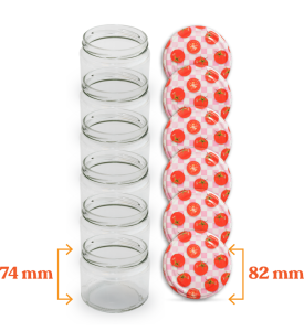 Cam Kavanoz ve Domates Desenli Kavanoz Kapak Çeşitleri  - 6 Adet (330 ml - 82mm)