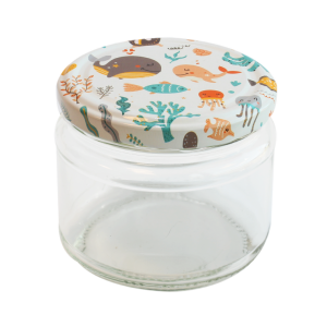 Glass Jar and Patterned Jar Lid - 6 Pieces (330 ml - 82 mm) - Underwater Pattern