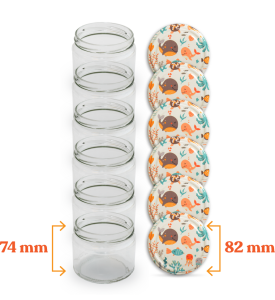 Glass Jar and Patterned Jar Lid - 6 Pieces (330 ml - 82 mm) - Underwater Pattern