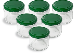 Cam Kavanoz ve Yeşil Renk Kavanoz Kapak Çeşitleri  - 6 Adet (330 ml - 82mm)