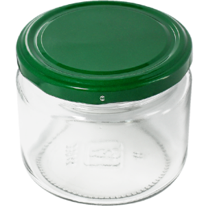 Cam Kavanoz ve Yeşil Renk Kavanoz Kapak Çeşitleri  - 6 Adet (330 ml - 82mm)