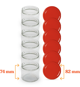 Cam Kavanoz ve Kırmızı Renk Kavanoz Kapak Çeşitleri  - 6 Adet (330 ml - 82mm)