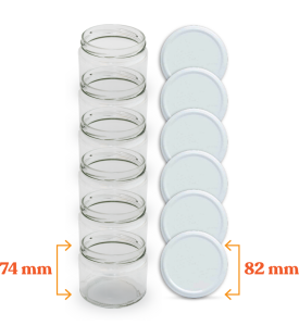 Cam Kavanoz ve Beyaz Renk Kavanoz Kapak Çeşitleri  - 6 Adet (330 ml - 82mm)