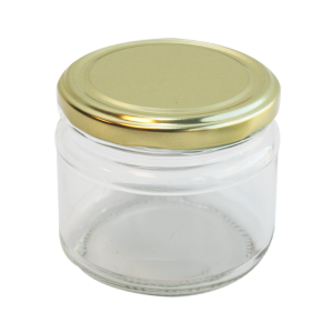 Cam Kavanoz ve Gold Renk Kavanoz Kapak Çeşitleri  - 6 Adet (330 ml - 82mm)
