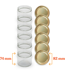 Cam Kavanoz ve Gold Renk Kavanoz Kapak Çeşitleri  - 6 Adet (330 ml - 82mm)