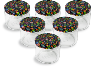 Glass Jar and Patterned Jar Lid - 6 Pieces (330 ml - 82 mm) - Spring Patterned