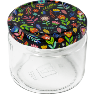 Glass Jar and Patterned Jar Lid - 6 Pieces (330 ml - 82 mm) - Spring Patterned