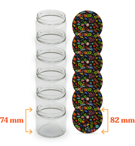 Glass Jar and Patterned Jar Lid - 6 Pieces (330 ml - 82 mm) - Spring Patterned